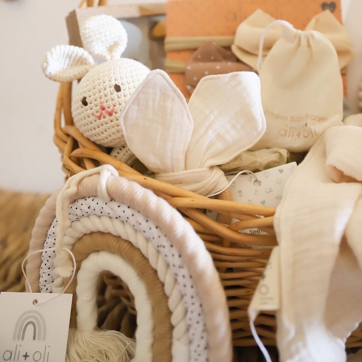 Baby Teething Toy Rattle Wood Ring Crochet (Bunny)