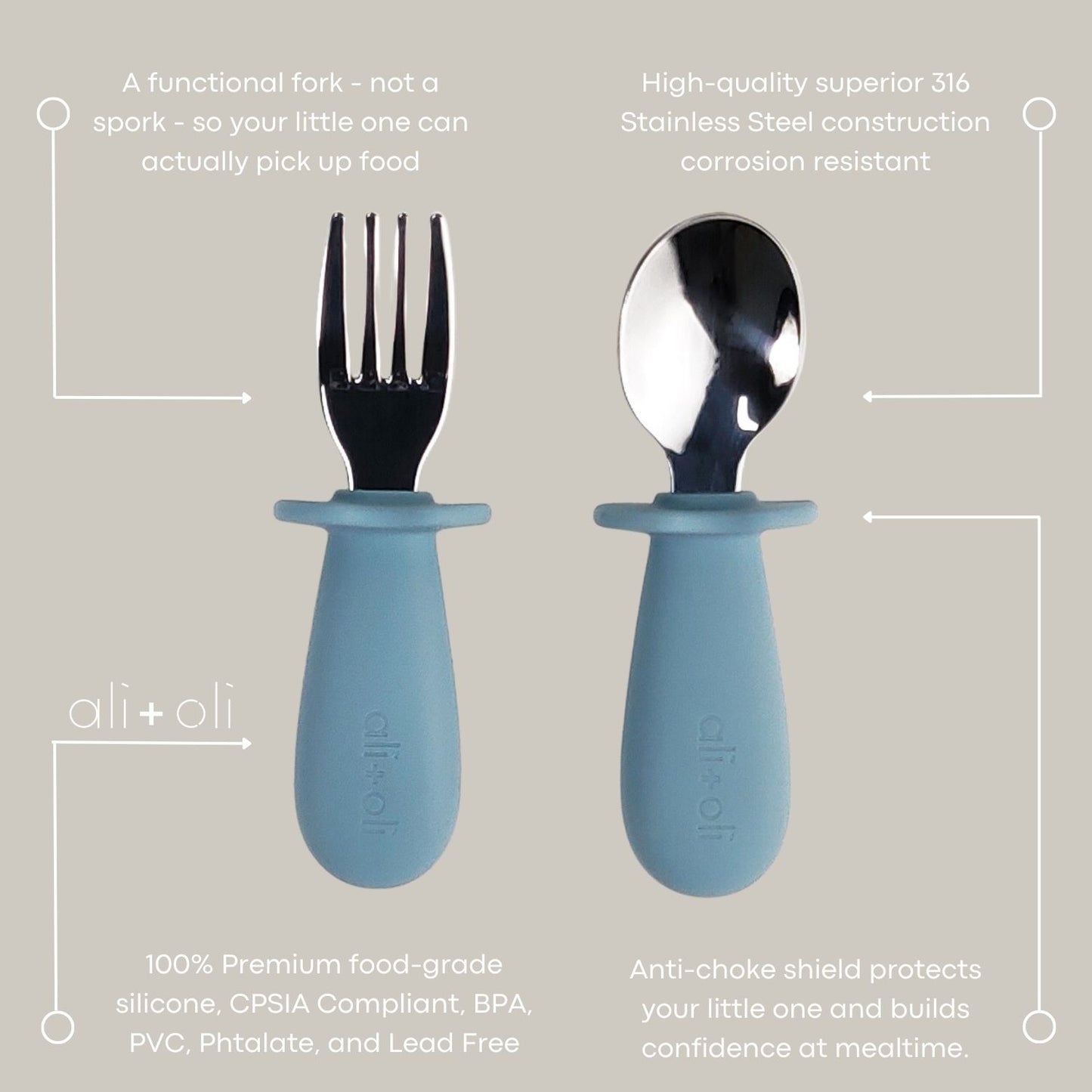 Juego de tenedor y cuchara Ali + Oli (hierro y azul)
