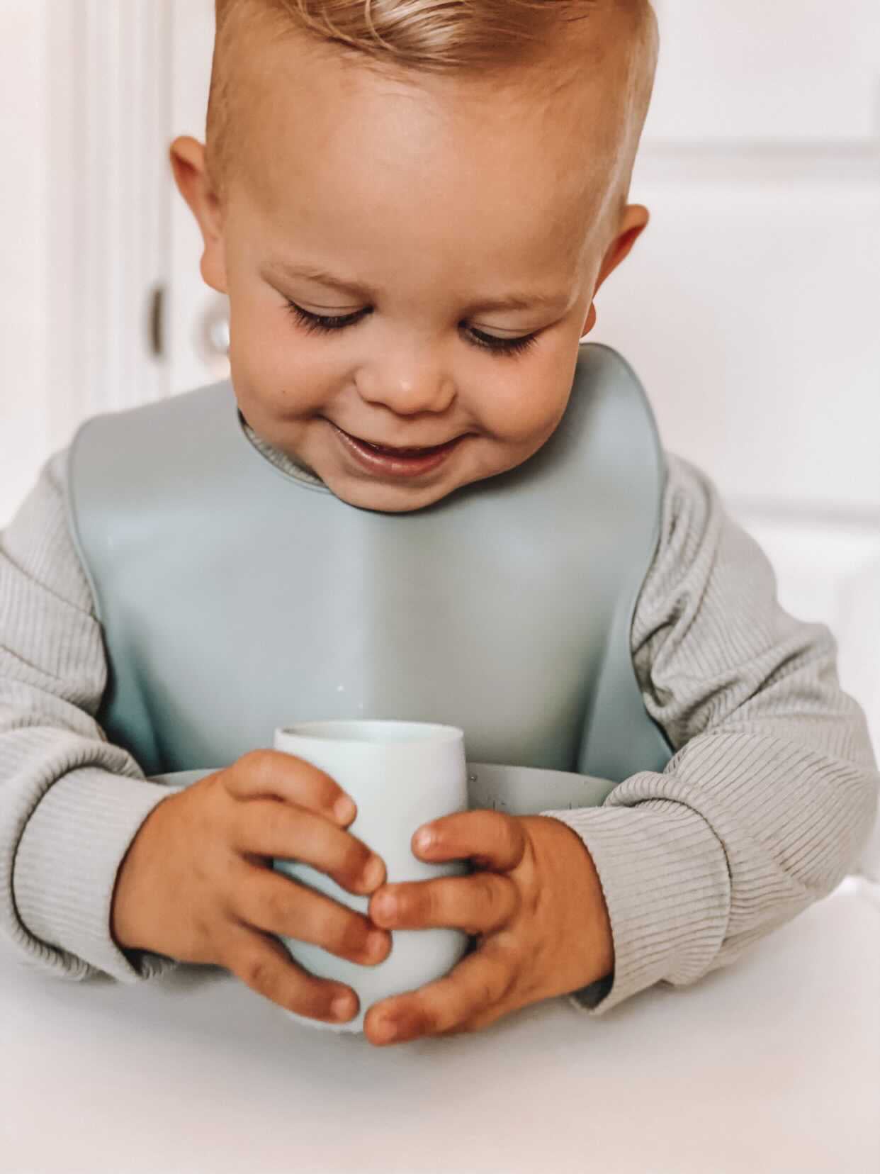 Easy to hold Baby Open Cup Grey Bunny Silicone 