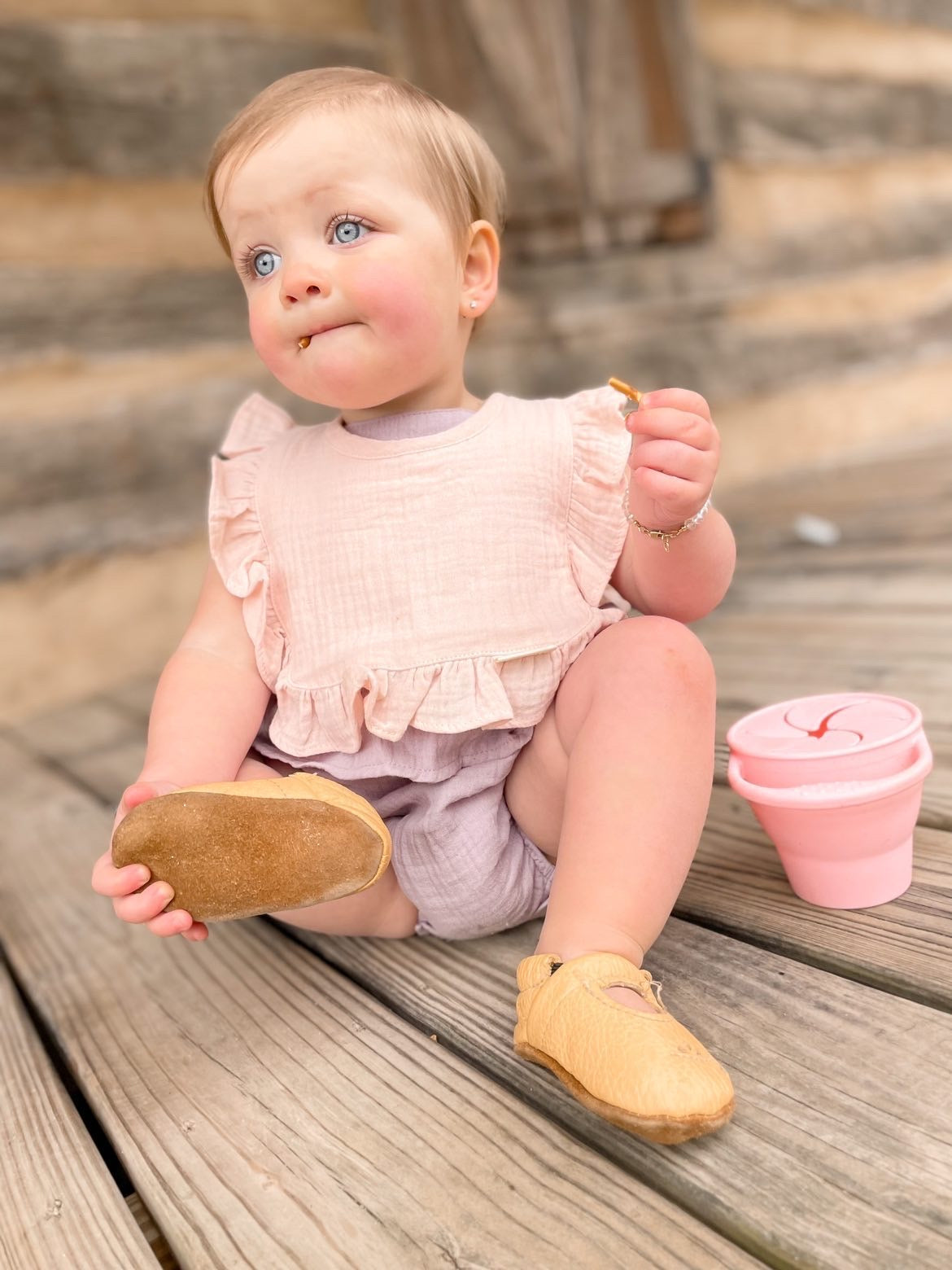Ali+Oli Muslin Cotton Ruffle Baby Bib (Pink)