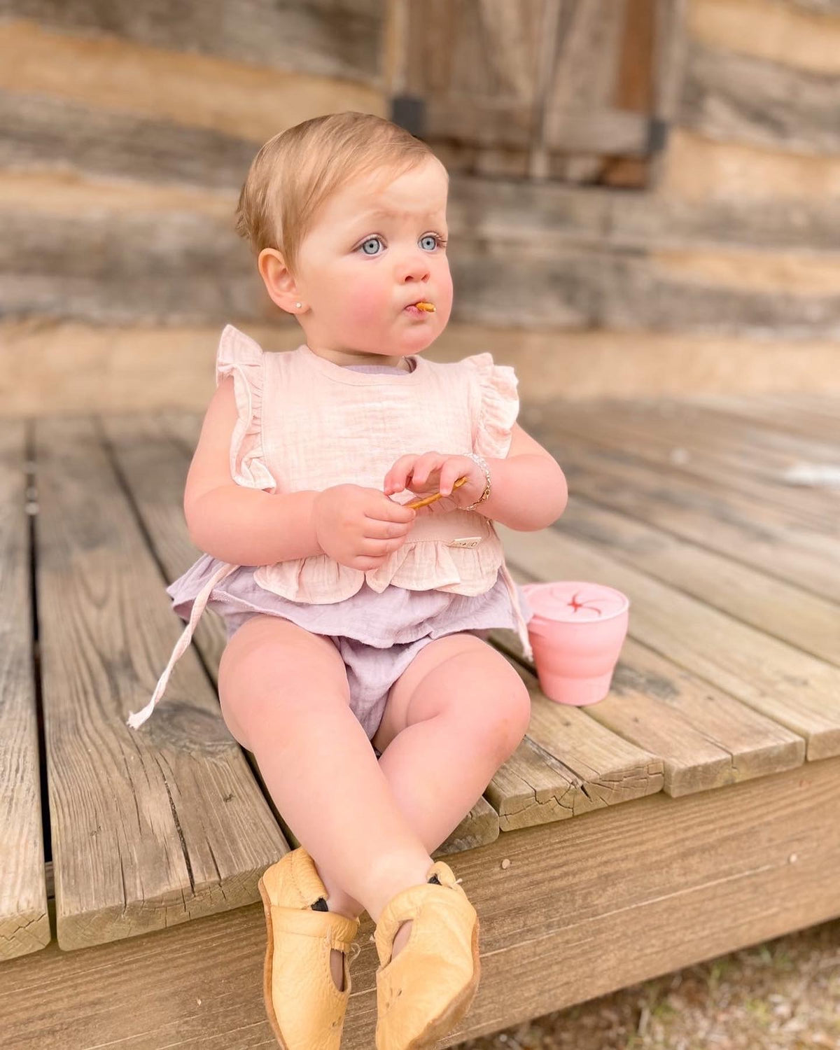 Muslin Ruffled Bibs Ali+Oli Muslin Cotton Ruffle Baby Bib (Pink)