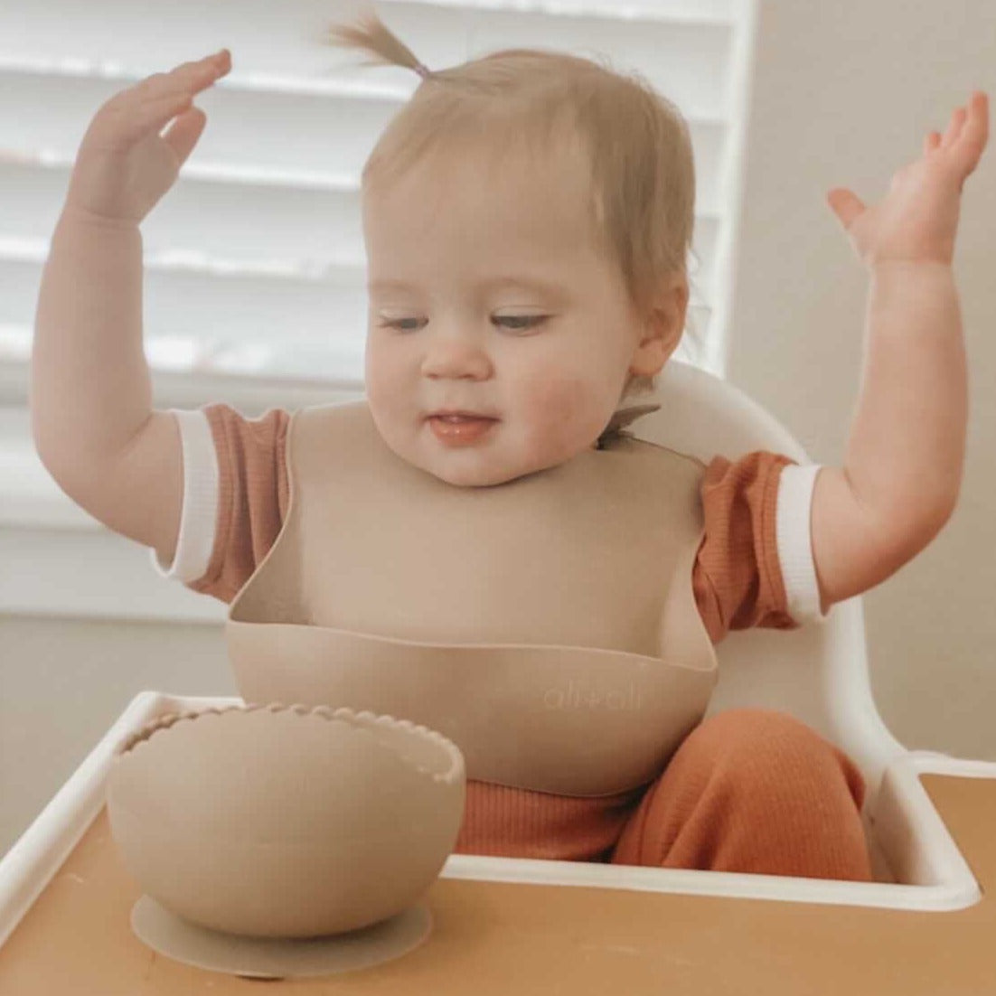 Ali Oli Silicone Roll Up Baby Bib Taupe Ali Oli