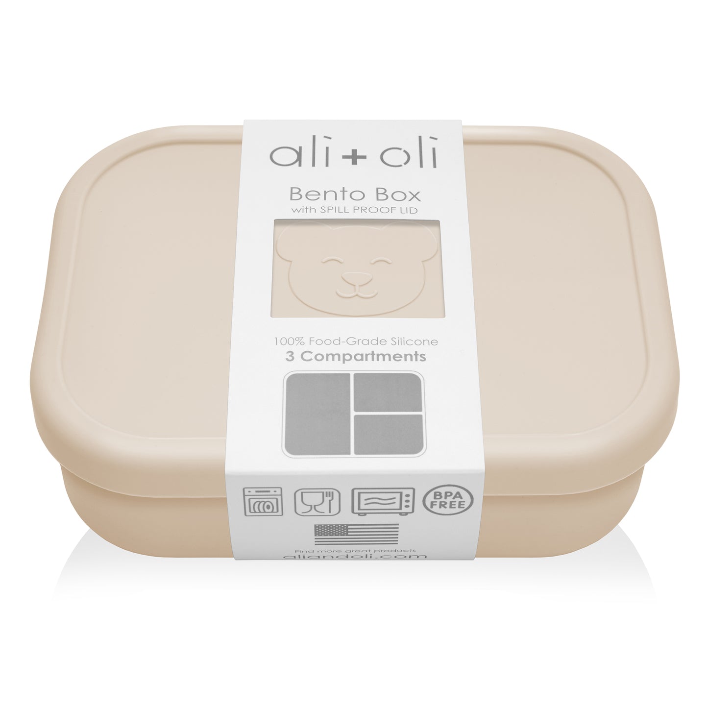 Ali+Oli Reusable Silicone Bento Box - 3 Compartments - Leakproof (Coco)