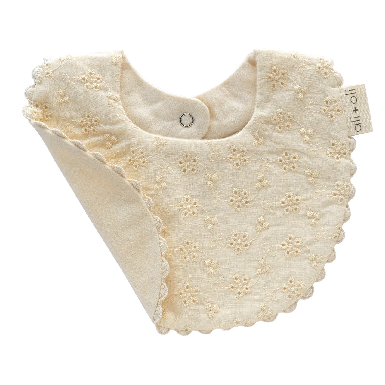 Ali+Oli Muslin Cotton Baby Bib Double Sided (Eyelet Flowers)