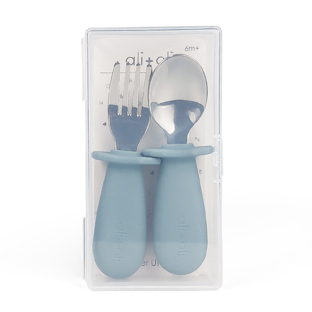 Ali+Oli Spoon & Fork Learning Set for Toddlers (Powder Blue) 6m+