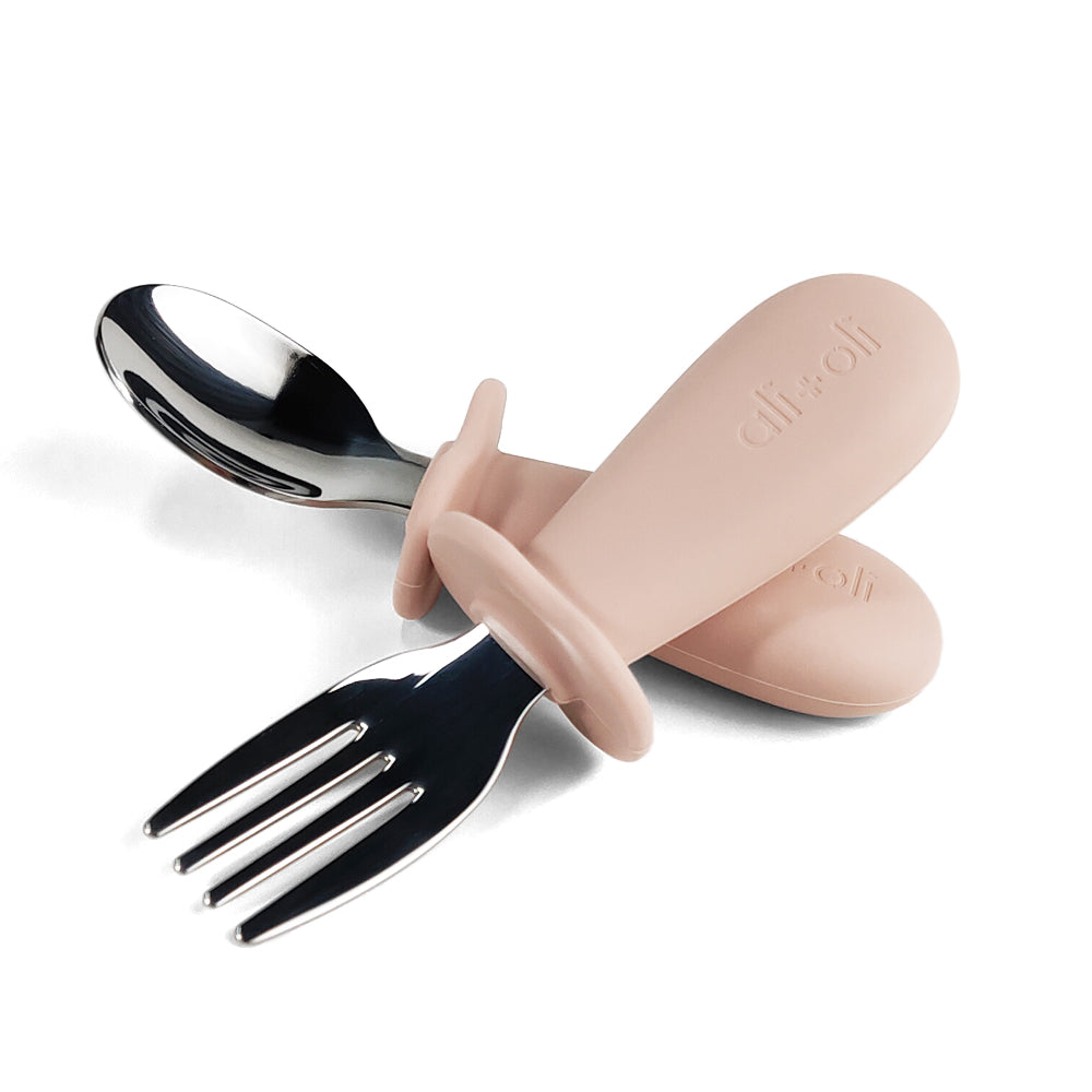 Ali+Oli Spoon & Fork Learning Set for Toddlers (Powder Pink) 6m+