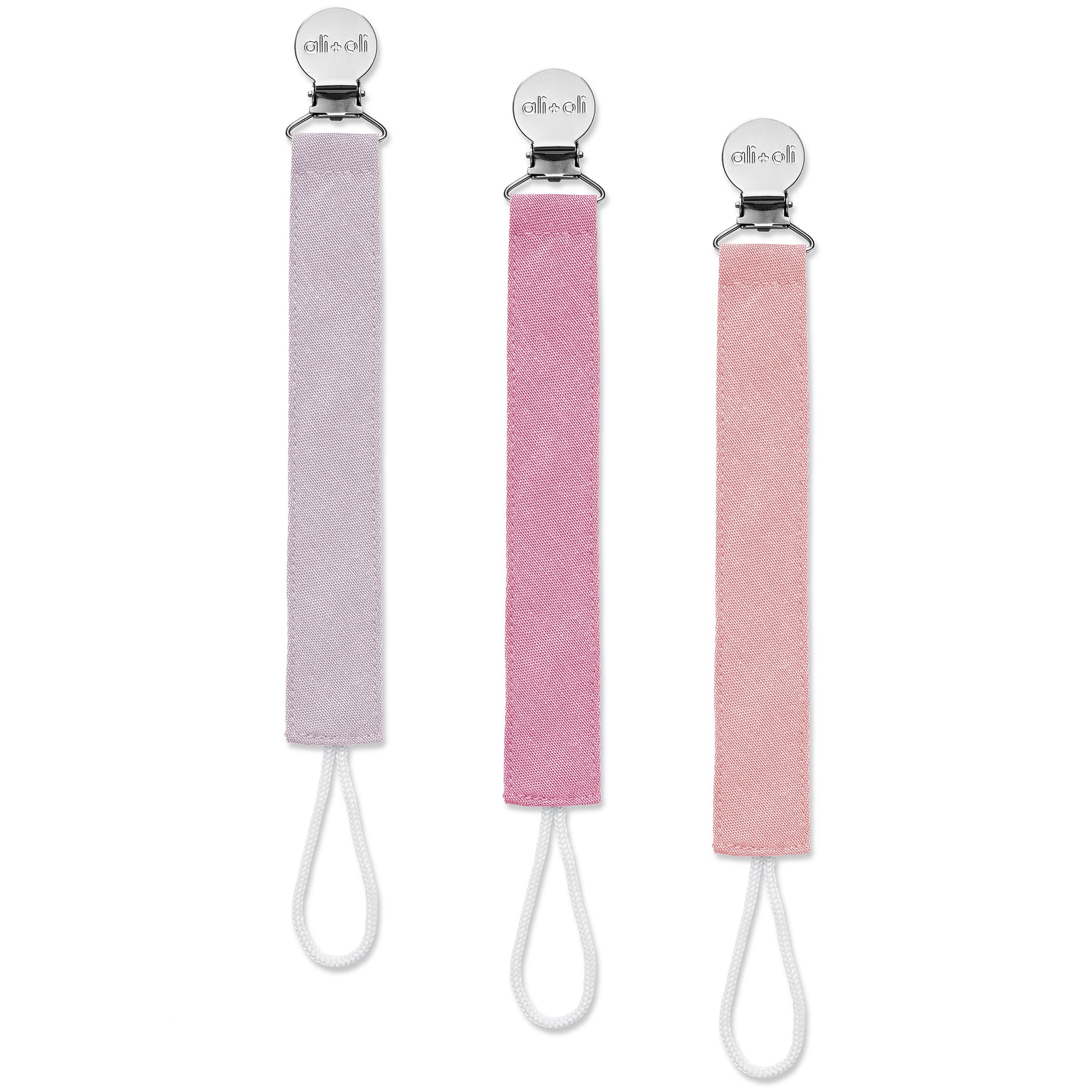 Ali+Oli Pacifier Clips (set of 3) Linen - Flamingo