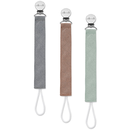 Ali+Oli Pacifier Clips (set of 3) Linen - Forest