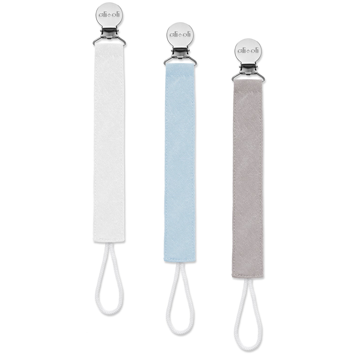 Ali+Oli Pacifier Clips (set of 3) Linen - Sky