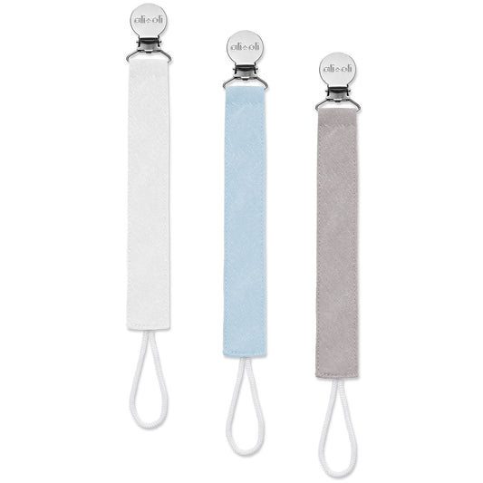 Ali+Oli Pacifier Clips (set of 3) Linen - Sky