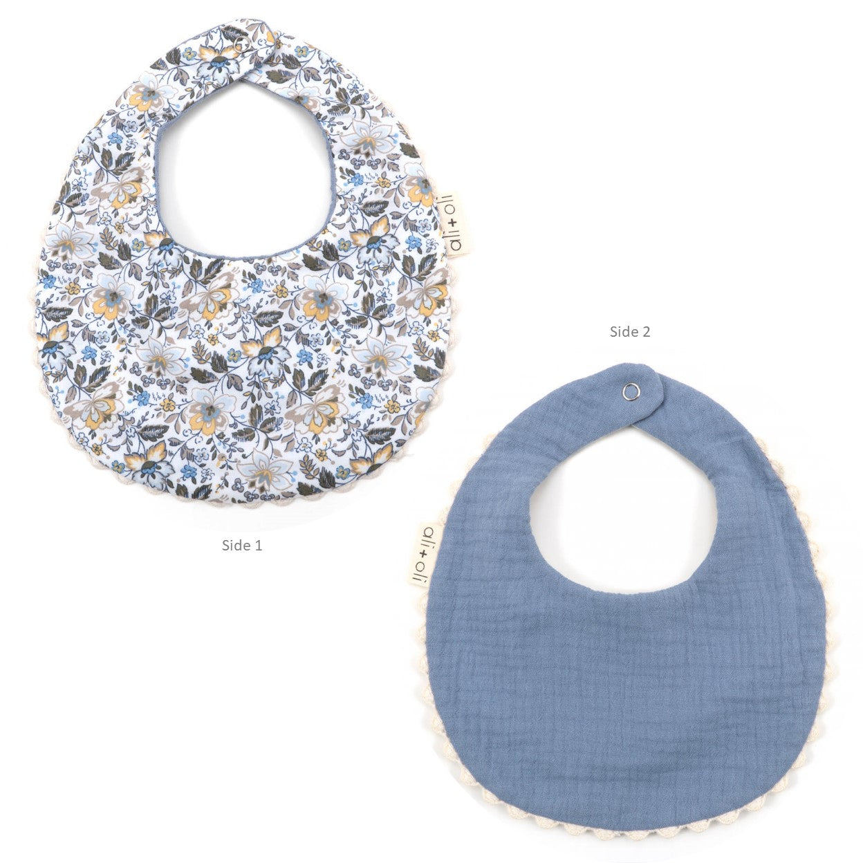 Ali+Oli Muslin Cotton Reversable Baby Bib (Blue/Flowers)