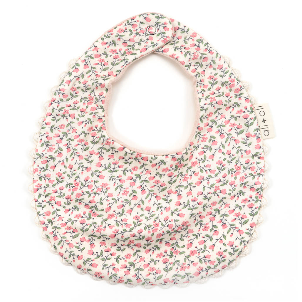 Ali+Oli Muslin Cotton Baby Bib Double Sided (Pink/Flowers)