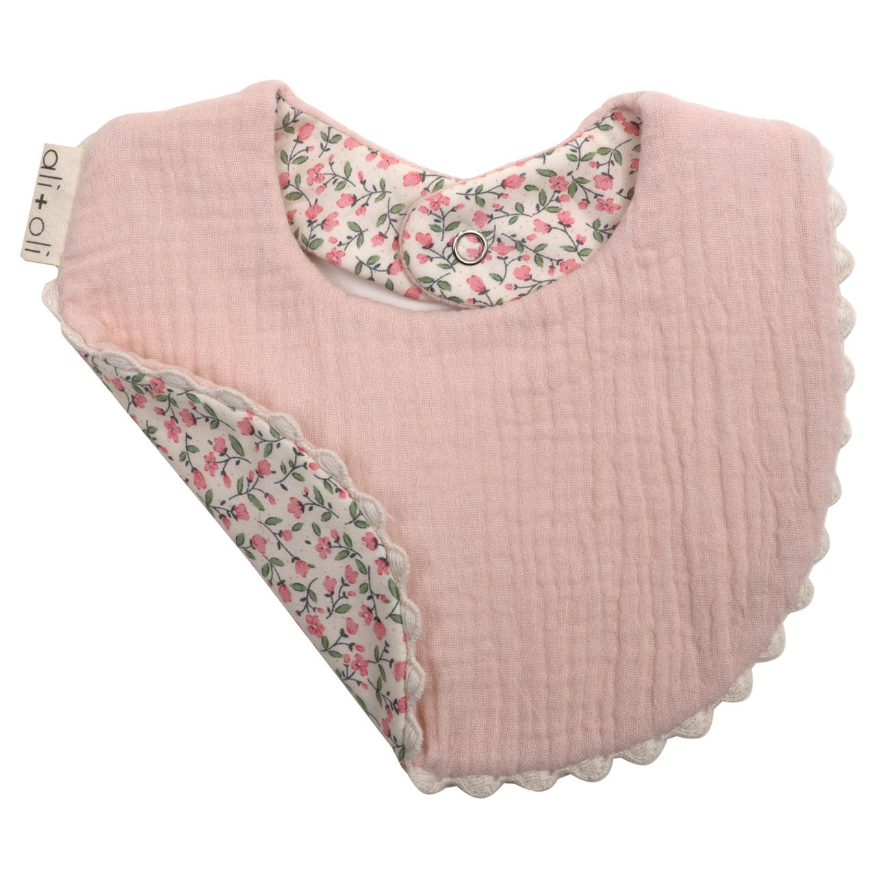 Ali+Oli Muslin Cotton Baby Bib Double Sided (Pink/Flowers)