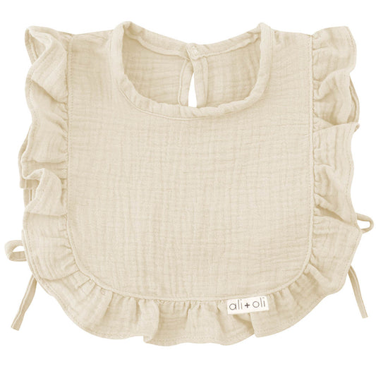 Ali+Oli Muslin Cotton Ruffle Baby Bib (Ivory)