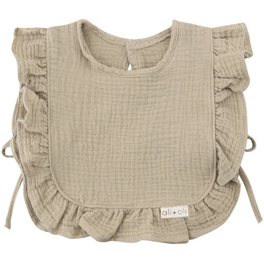 Ali+Oli Muslin Cotton Ruffle Baby Bib (Taupe)