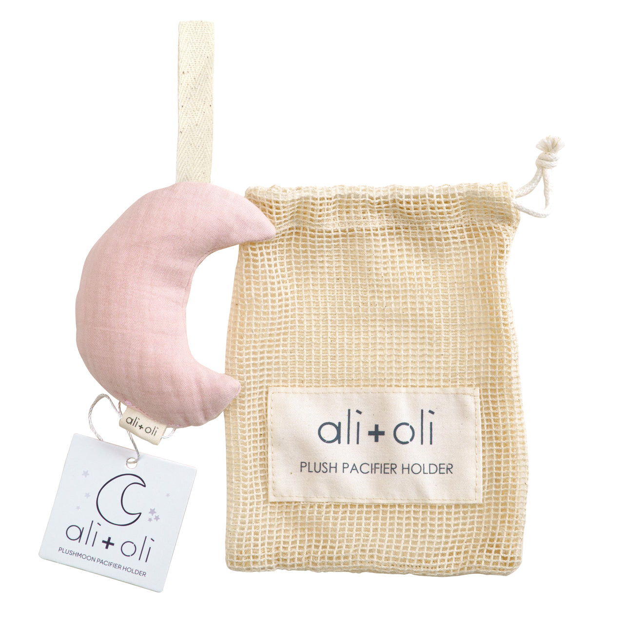 Ali+Oli Plush Moon Pacifier Holder (Pink)