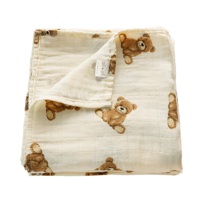Ali+Oli Muslin Swaddle Blanket (Teddy Bear)