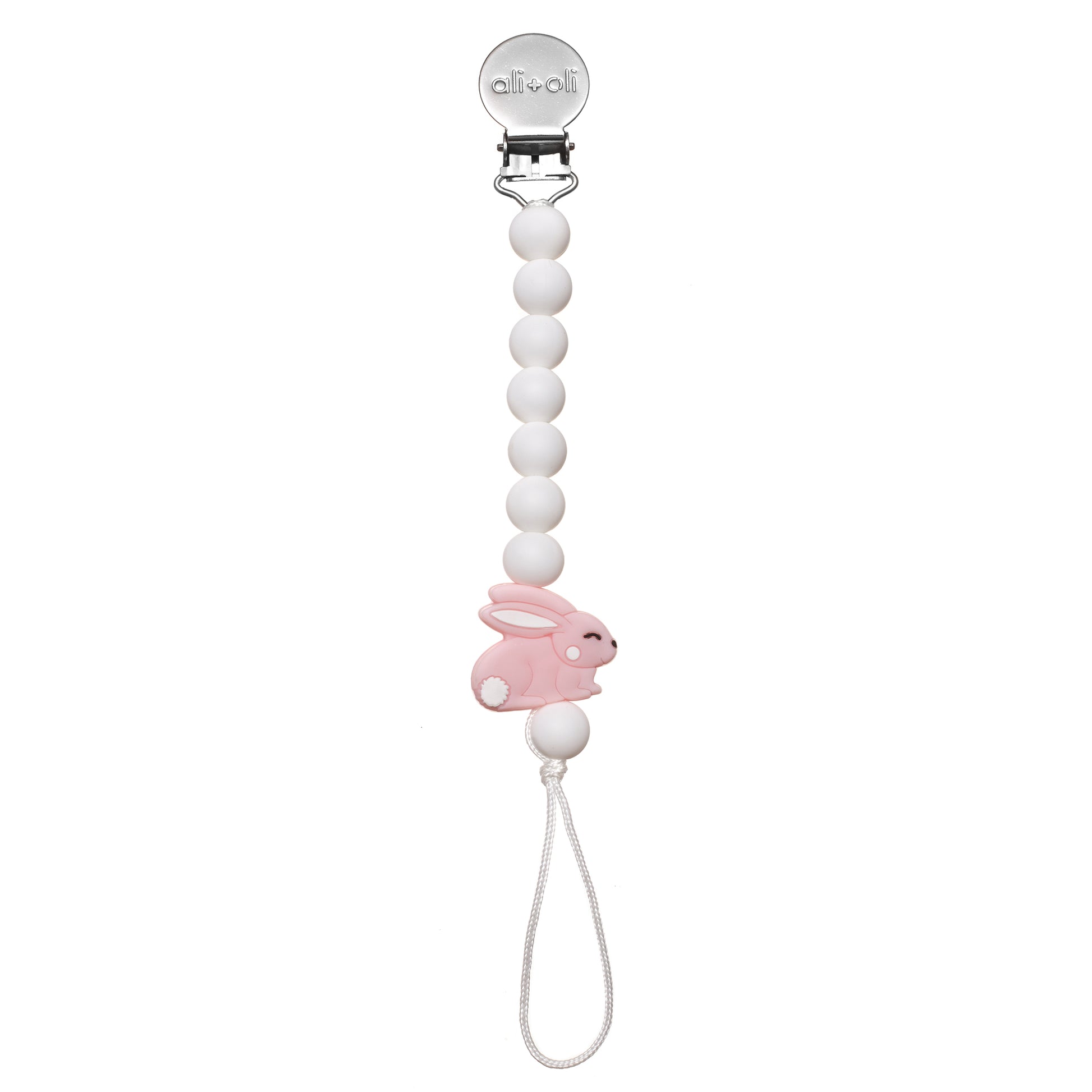 Bunny in Pink pacifier clips for Easter in silicone 
