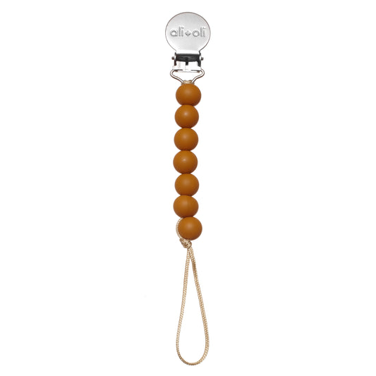 Ali+Oli Pacifier Clip Holder for Baby | Mini Isa (Ochre)