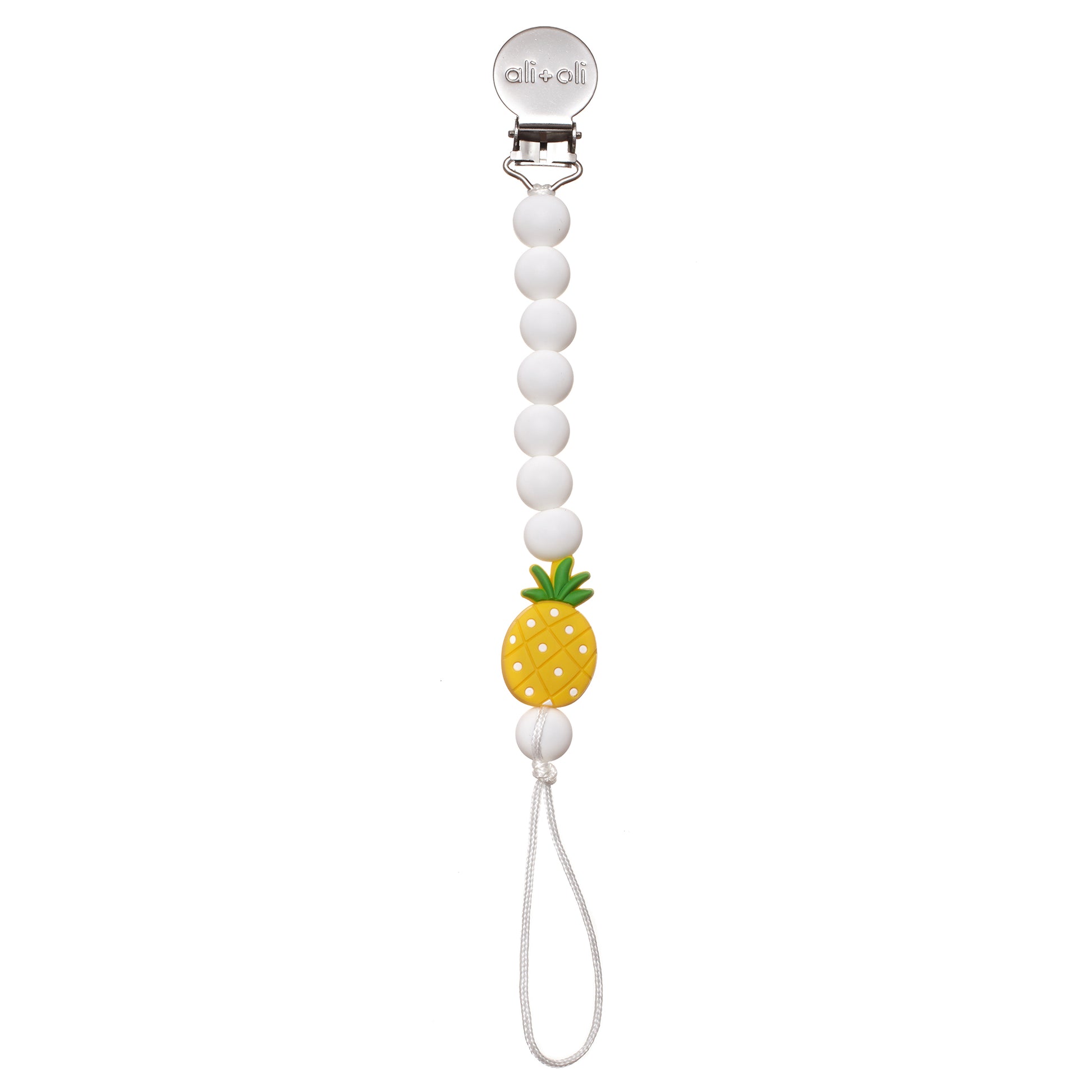 Ali+Oli pacifier clip pineapple with silicone beads in white