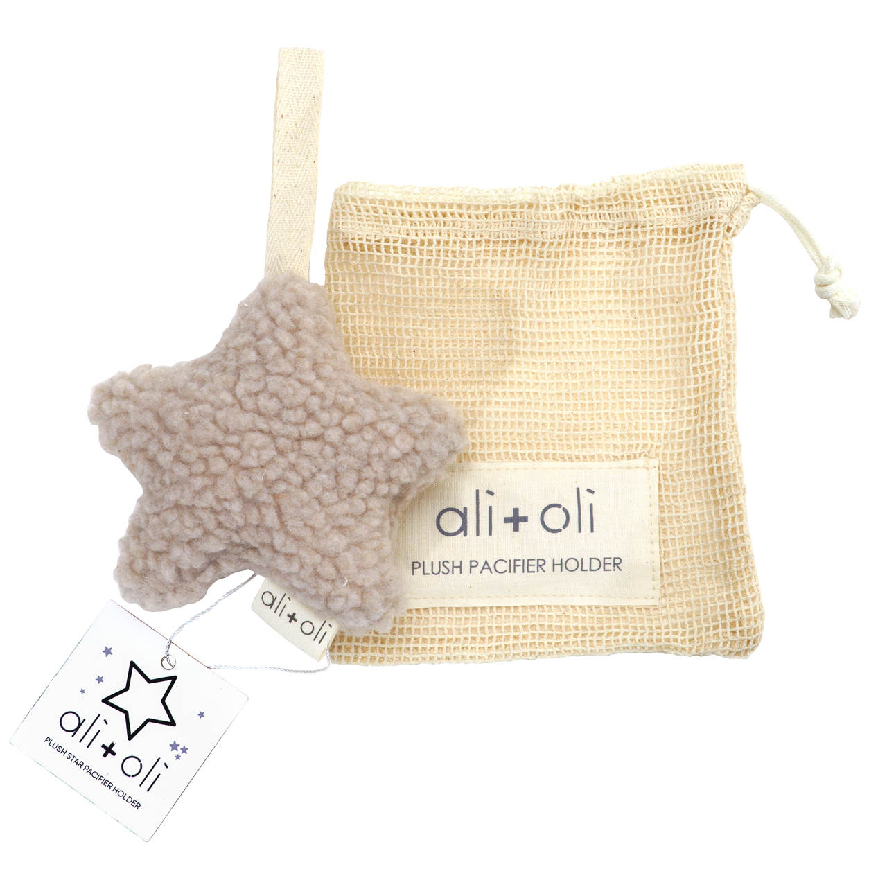 Ali+Oli Plush Star Pacifier Holder (Sand)