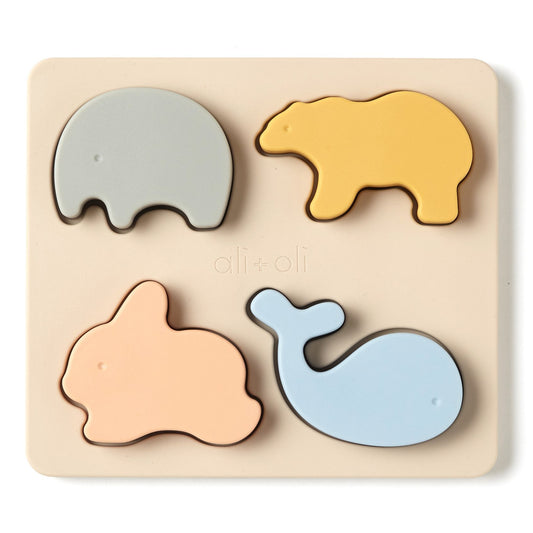 Baby Soft Silicone Mini-Animal Puzzle (4-pc) Toys for Toddlers
