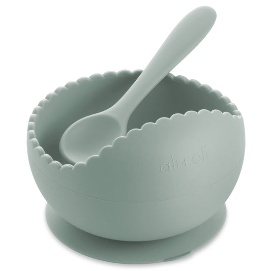 Ali+Oli Suction Bowl & Spoon Set (Mint) Wavy