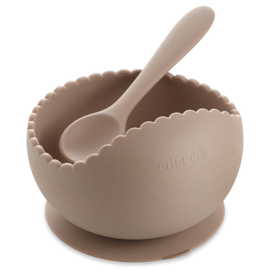 Ali+Oli Suction Bowl & Spoon Set (Taupe) Wavy