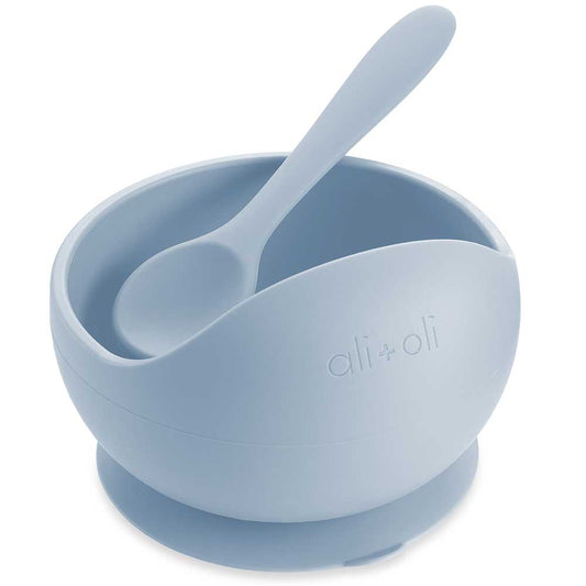 Ali+Oli Juego de cuchara y plato de succión de silicona (Azul)