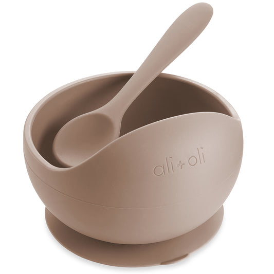 BlushAli+Oli Juego de cuchara y plato de succión de silicona (Gris Oscuro)
