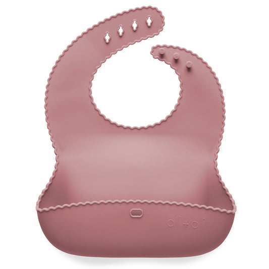 Ali+Oli Silicone Roll-Up Baby Bib (Dusty Rose) Wavy Edge