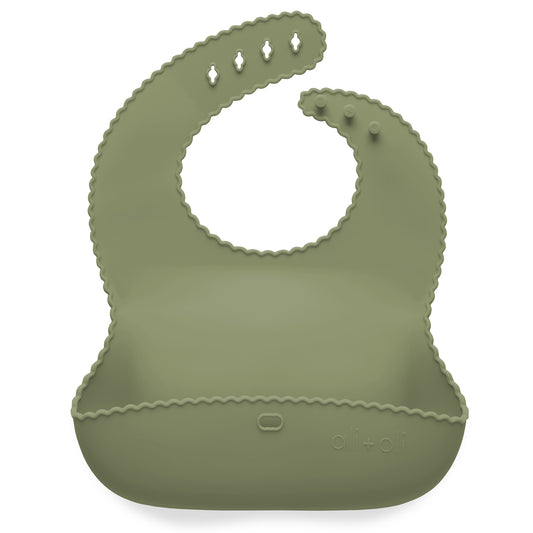 Ali+Oli Silicone Roll-Up Baby Bib (Sage) Wavy Edge
