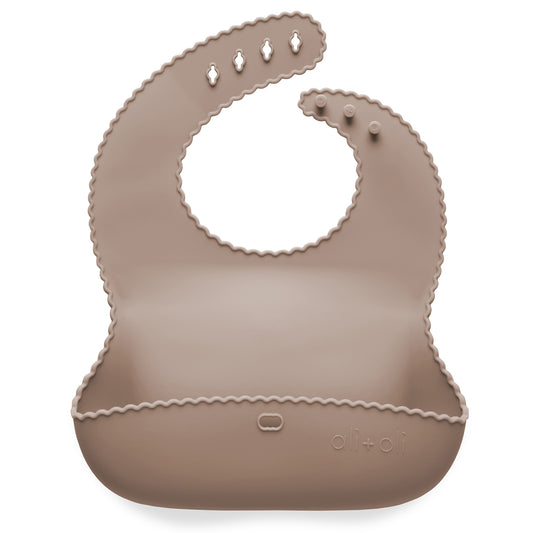 Ali+Oli Silicone Roll-Up Baby Bib (Taupe) Wavy Edge