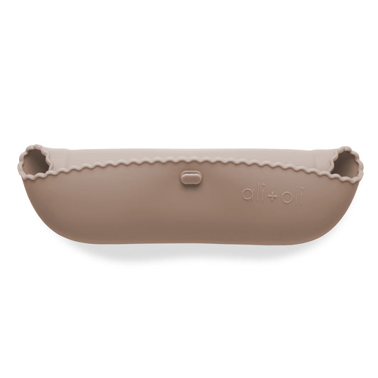 Ali+Oli Silicone Roll-Up Baby Bib (Taupe) Wavy Edge