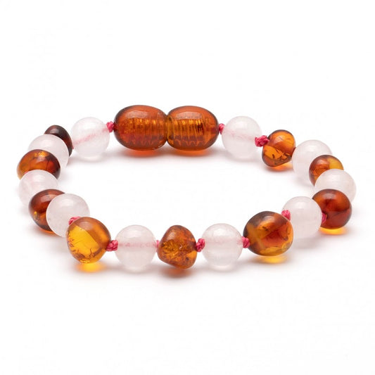 Amber & Gemstone Bracelet (Cognac/Rose)