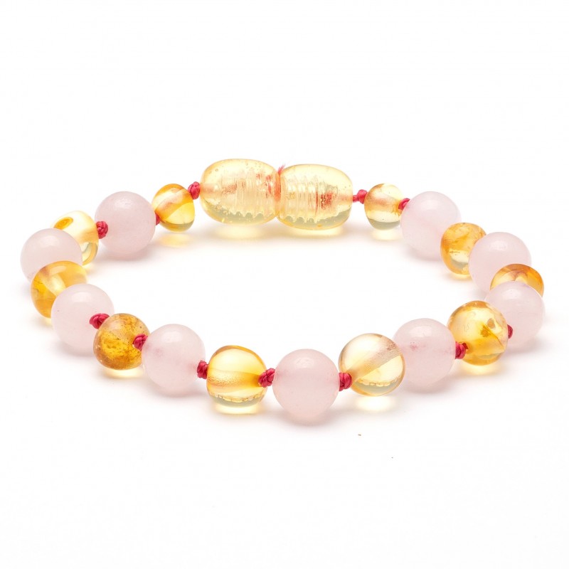 Amber & Gemstone Bracelet (Lemon/Rose)