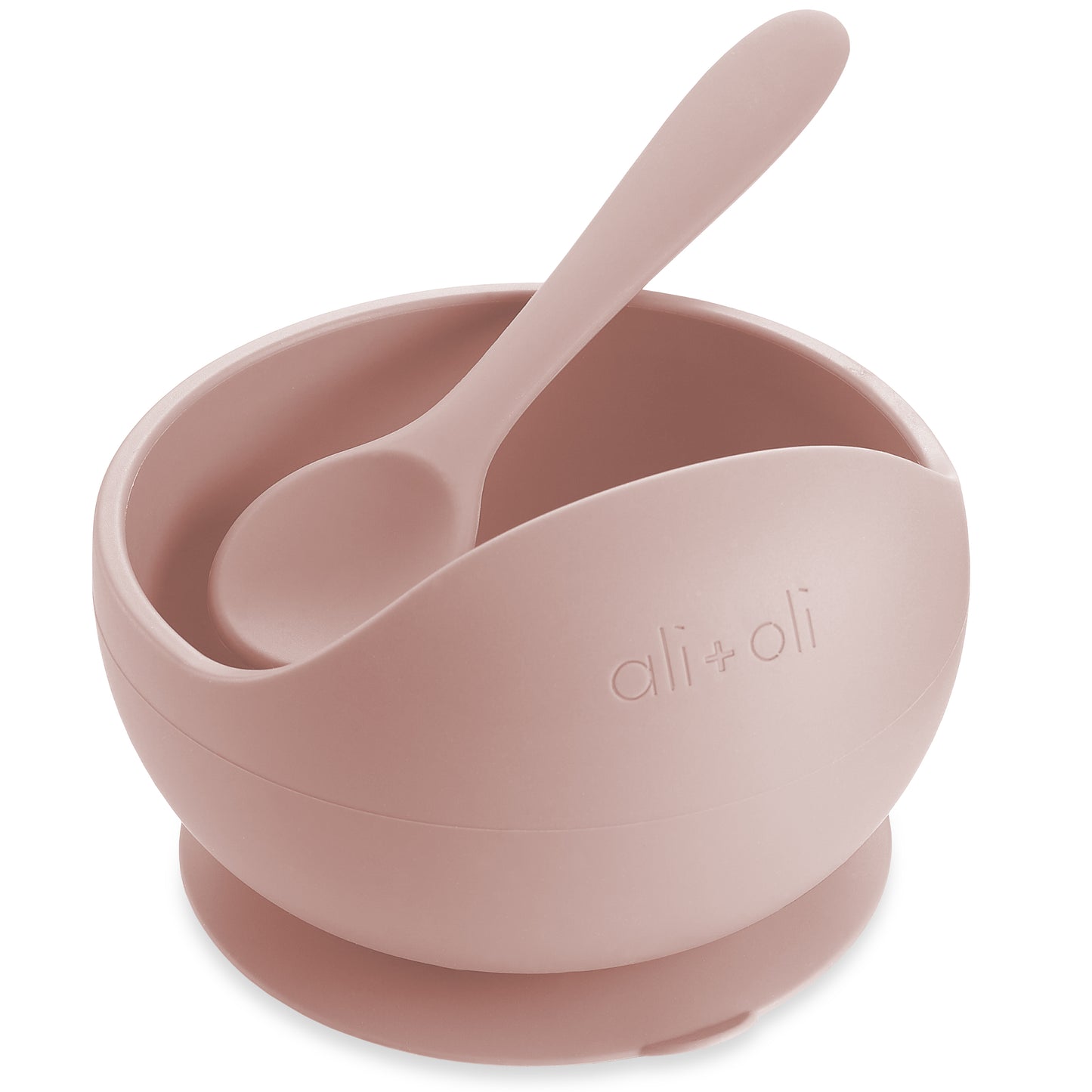 Ali + Oli - Juego de plato hondo y cuchara con succión de silicona  (Rosa)