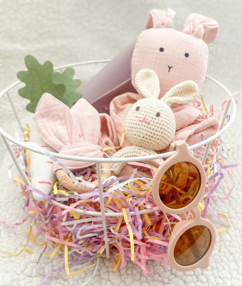 Baby Teething Toy Rattle Wood Ring Crochet (Bunny) Easter Basket