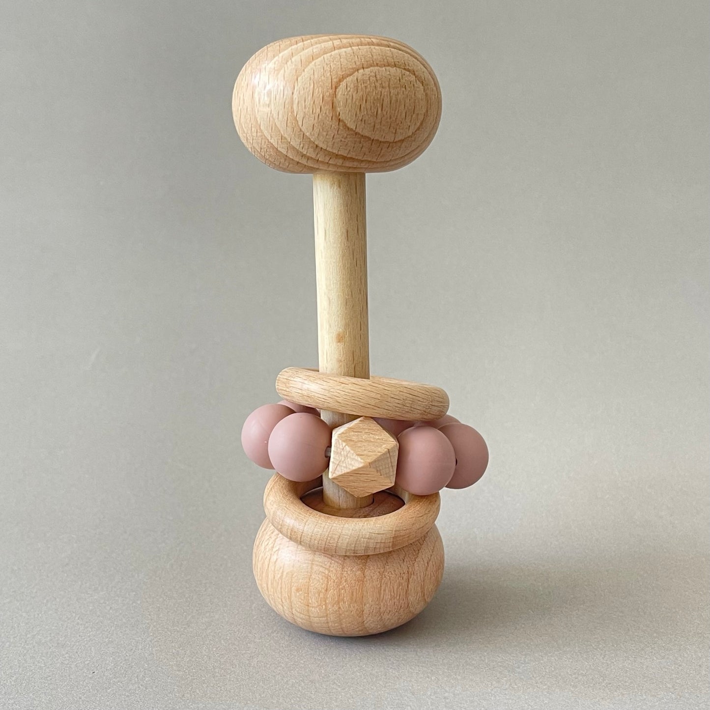 Wooden Rattle Toys for Babies with (Blush) Silicone Beads