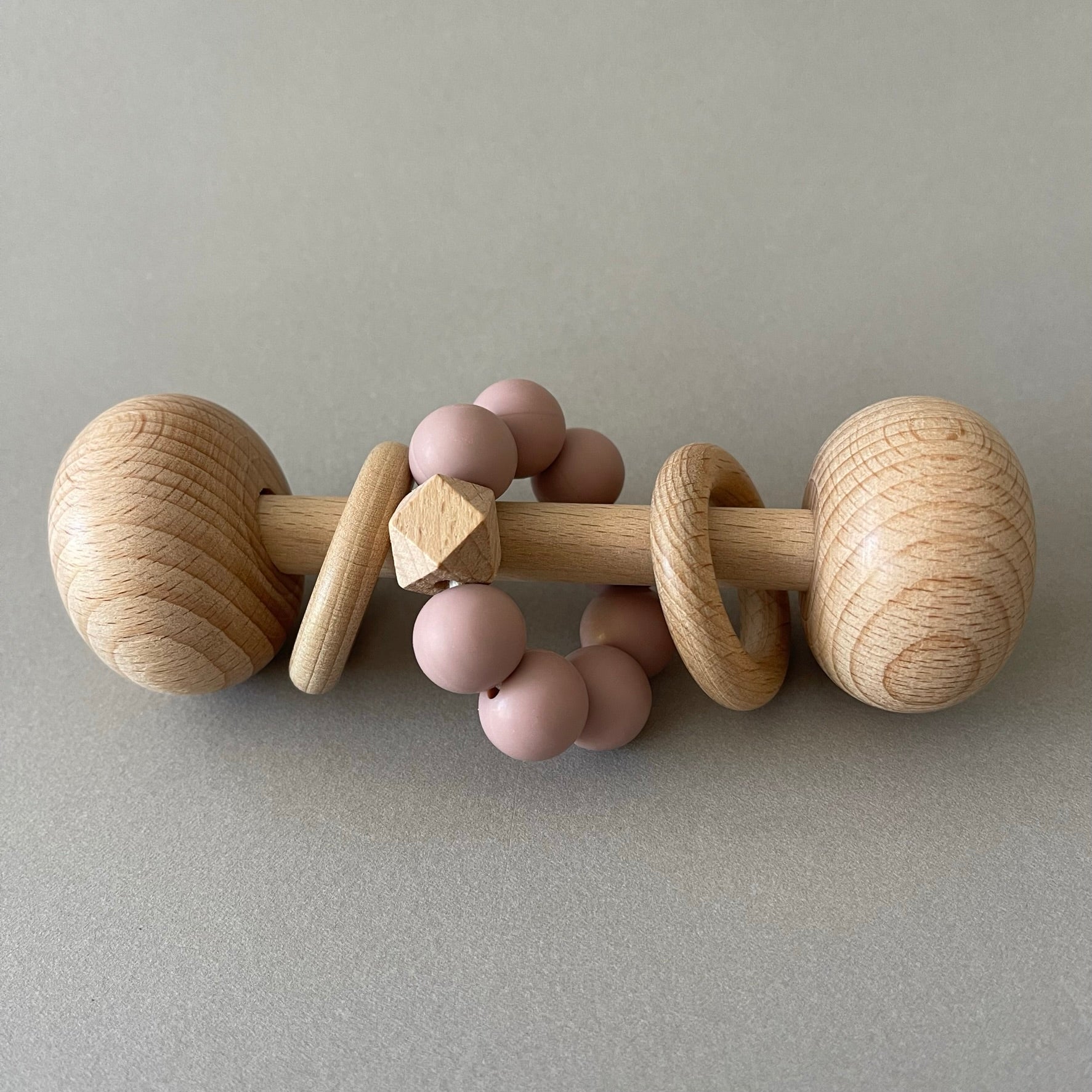 Wooden Baby Rattle Toys for Babies with (Blush) Silicone Beads